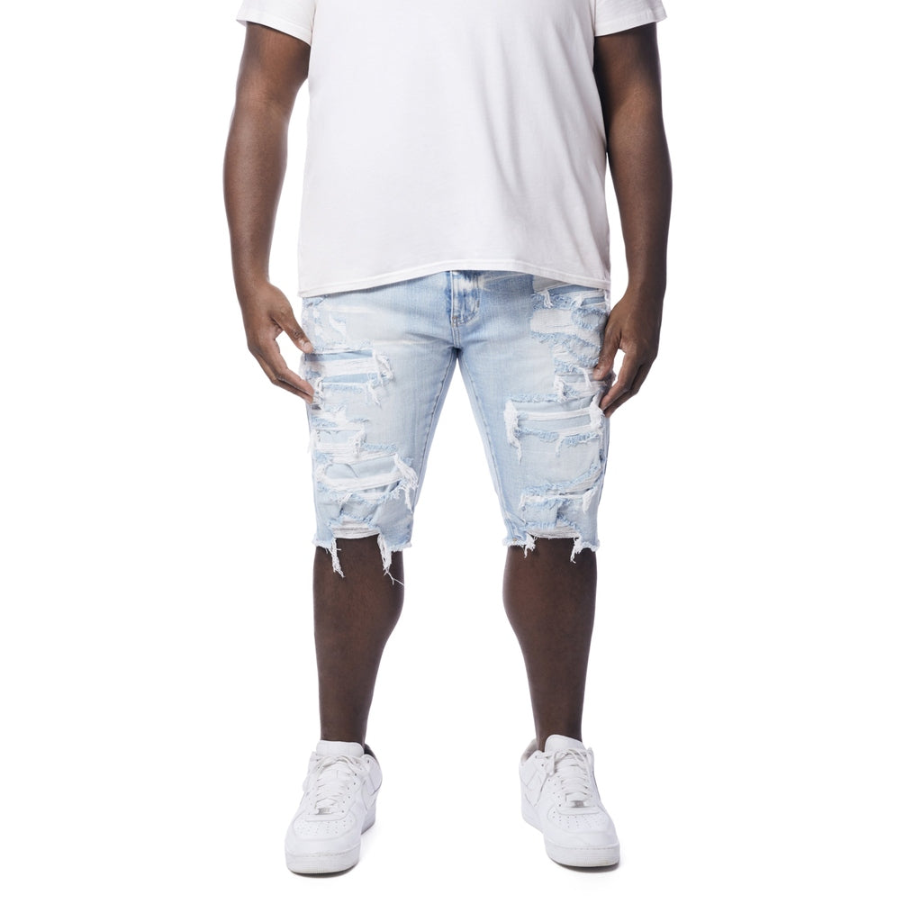 Big and Tall - Distressed Rip \u0026 Repair Jean Shorts - Santorini Blue -  SMOKERISENY.COM – Smoke Rise NY