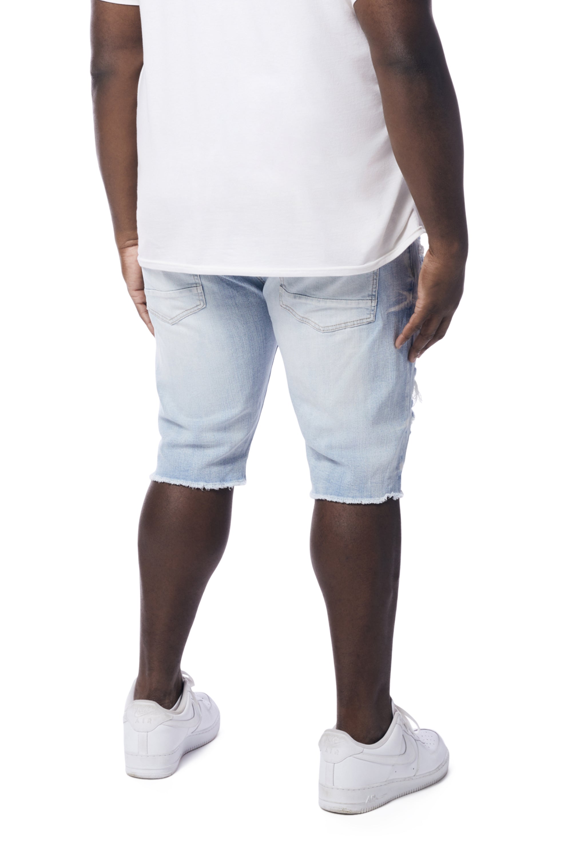 Big and Tall - Distressed Rip & Repair Denim Shorts - Santorini Blue