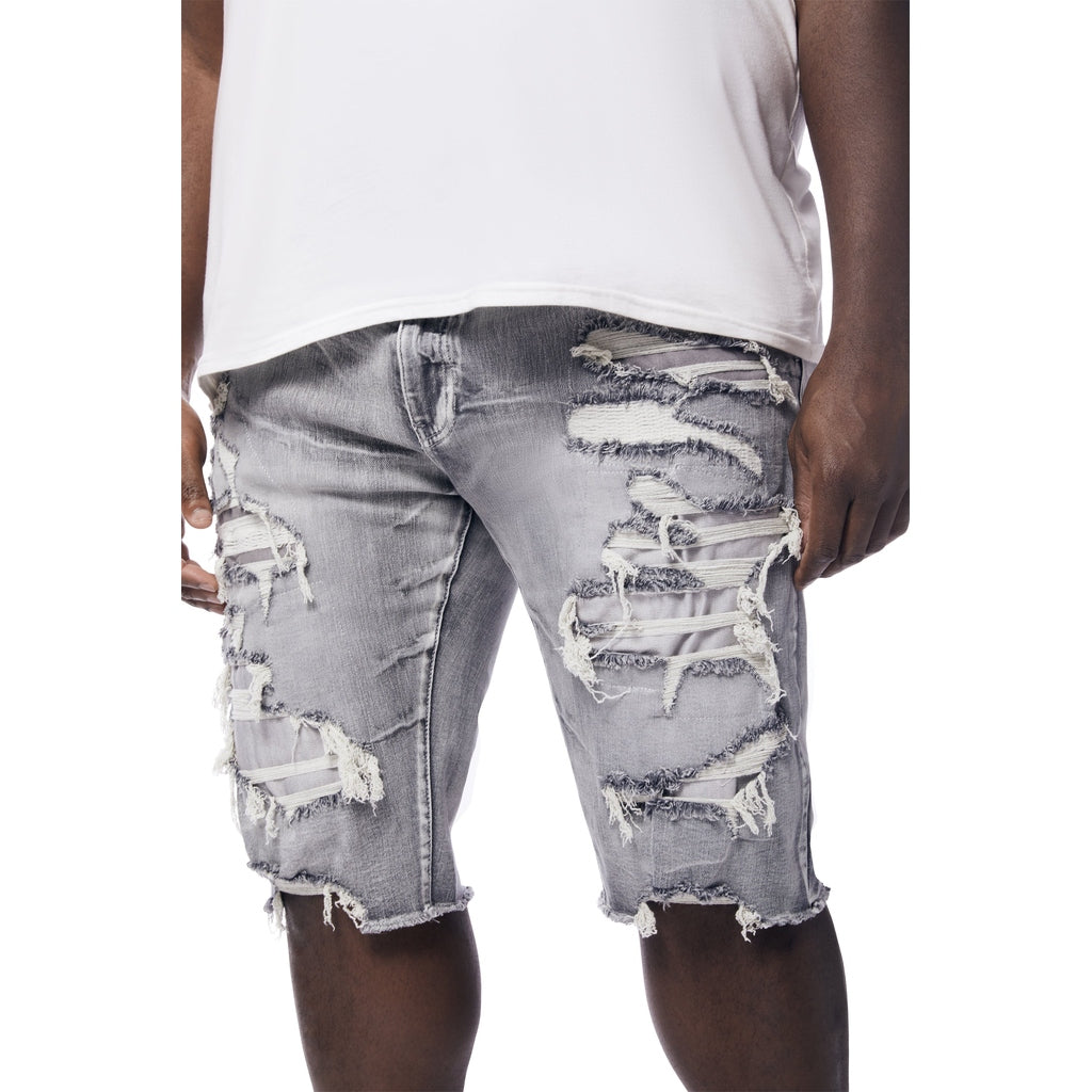 Smoke Rise Big and Tall Big and Tall - Distressed Rip & Repair Jean Shorts - Union Grey