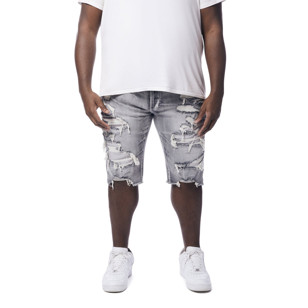 Smoke Rise Big and Tall Big and Tall - Distressed Rip & Repair Jean Shorts - Union Grey