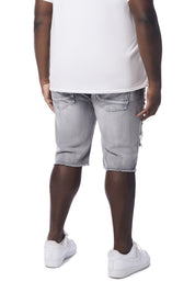 Big and Tall - Distressed Rip & Repair Denim Shorts - Union Grey