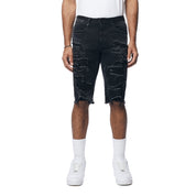 Smoke Rise Distressed Rip & Repair Jean Shorts - Black Matrix