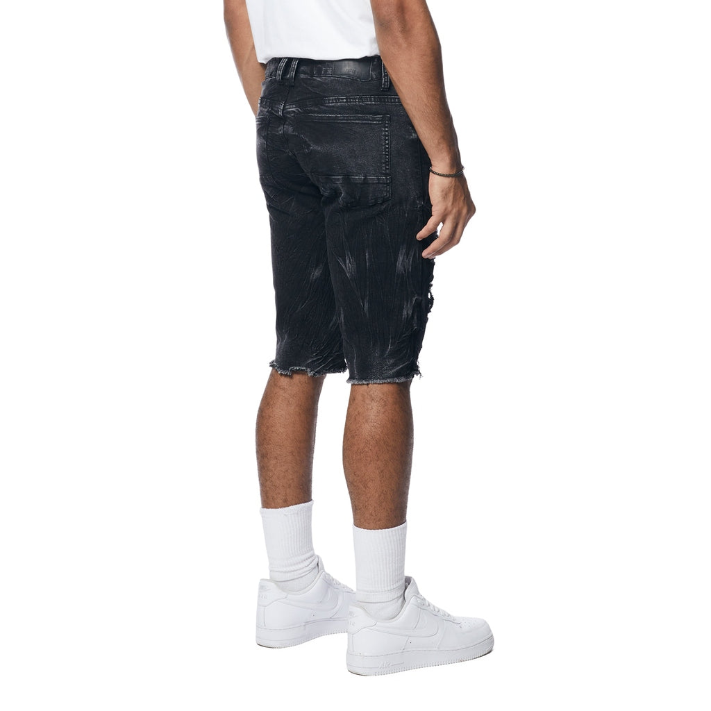 Smoke Rise Distressed Rip & Repair Jean Shorts - Black Matrix