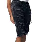 Smoke Rise Distressed Rip & Repair Jean Shorts - Black Matrix