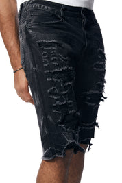 Distressed Rip & Repair Jean Shorts - Black Matrix
