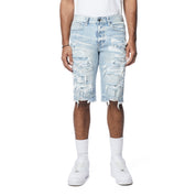 Smoke Rise Distressed Rip & Repair Jean Shorts - Santorini Blue