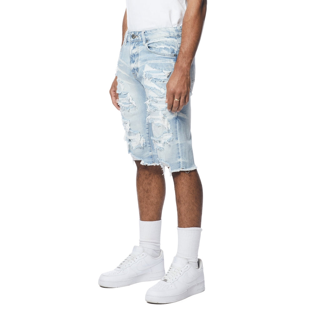 Smoke Rise Distressed Rip & Repair Jean Shorts - Santorini Blue