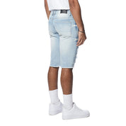 Smoke Rise Distressed Rip & Repair Jean Shorts - Santorini Blue