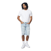 Smoke Rise Distressed Rip & Repair Jean Shorts - Santorini Blue