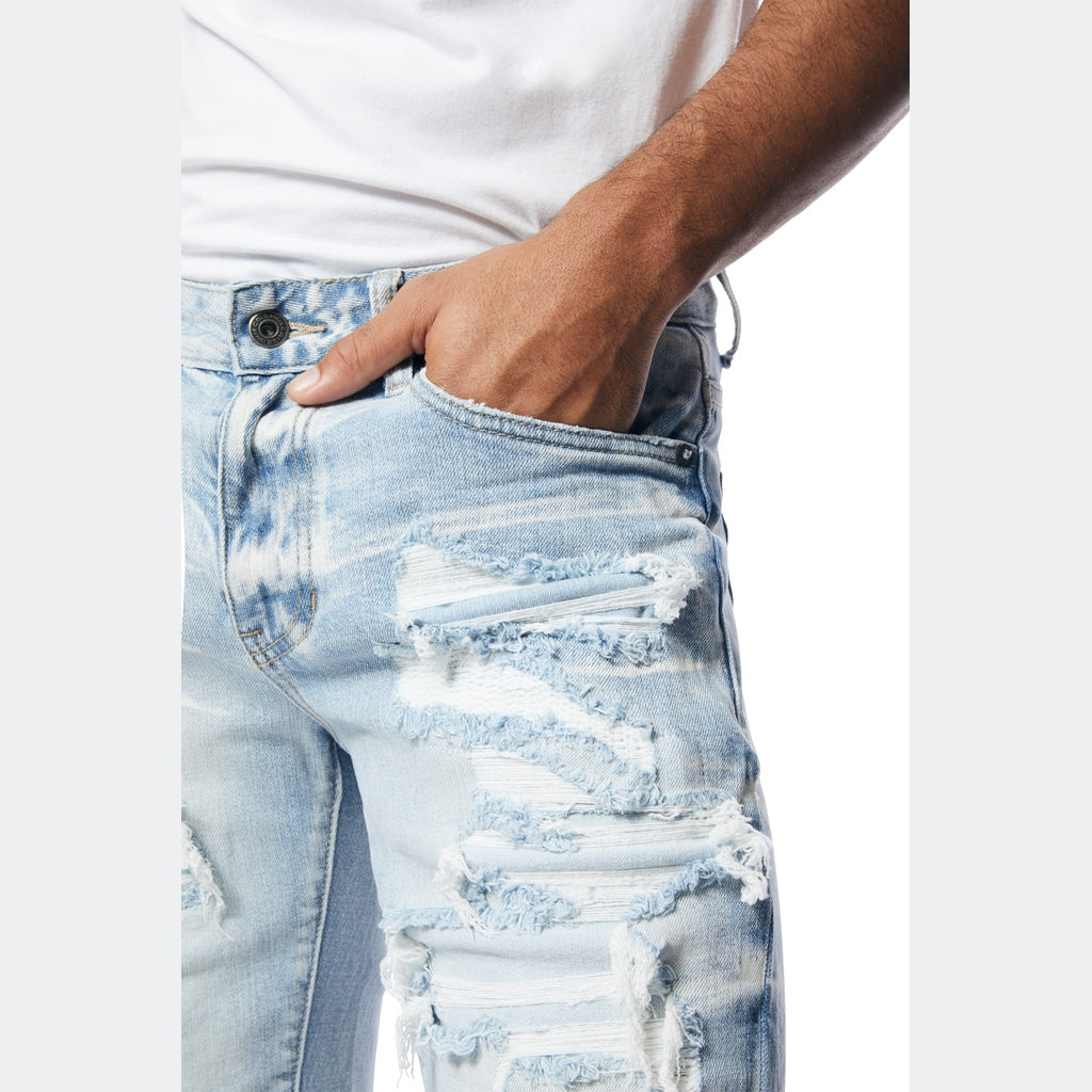 Smoke Rise Distressed Rip & Repair Jean Shorts - Santorini Blue