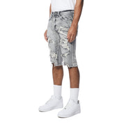 Smoke Rise Distressed Rip & Repair Jean Shorts - Union Grey