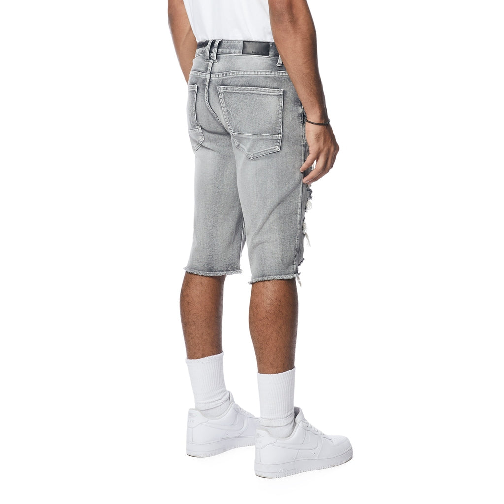 Smoke Rise Distressed Rip & Repair Jean Shorts - Union Grey