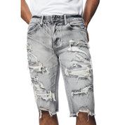 Smoke Rise Distressed Rip & Repair Jean Shorts - Union Grey