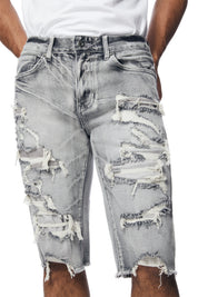 Distressed Rip & Repair Jean Shorts - Union Grey
