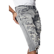 Smoke Rise Distressed Rip & Repair Jean Shorts - Union Grey