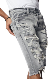 Distressed Rip & Repair Jean Shorts - Union Grey