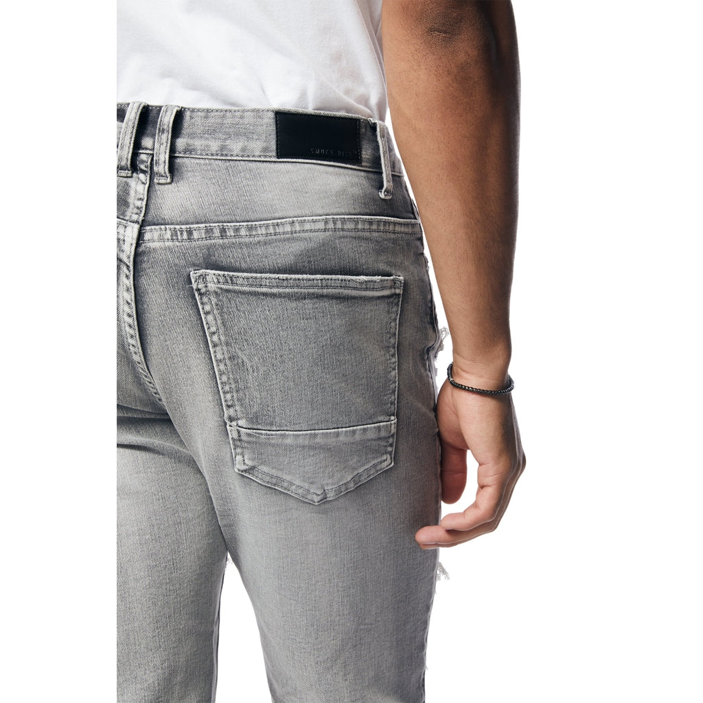 Smoke Rise Distressed Rip & Repair Jean Shorts - Union Grey