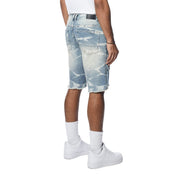 Smoke Rise Rip & Repair Cargo Jean Shorts - Bergen Blue