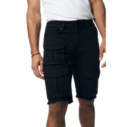 Smoke Rise Rip & Repair Cargo Jean Shorts - Jet Black