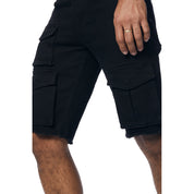 Smoke Rise Rip & Repair Cargo Jean Shorts - Jet Black