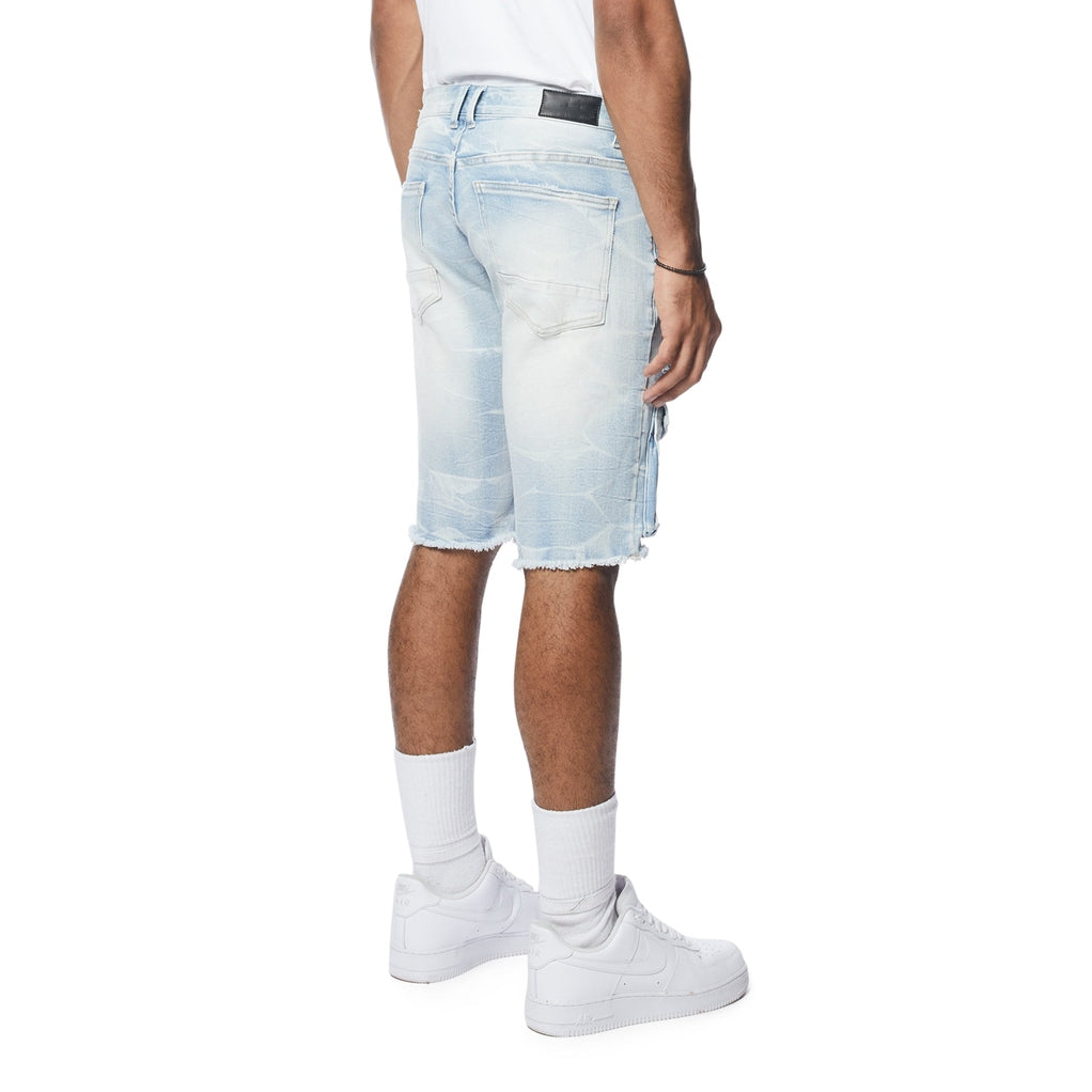 Smoke Rise Rip & Repair Cargo Jean Shorts - Santorini Blue