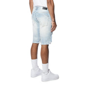 Smoke Rise Rip & Repair Cargo Jean Shorts - Santorini Blue