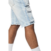 Smoke Rise Rip & Repair Cargo Jean Shorts - Santorini Blue