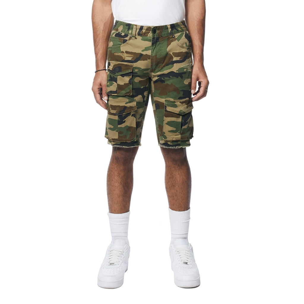 Smoke Rise Multi Cargo Twill Shorts - Wood Camo