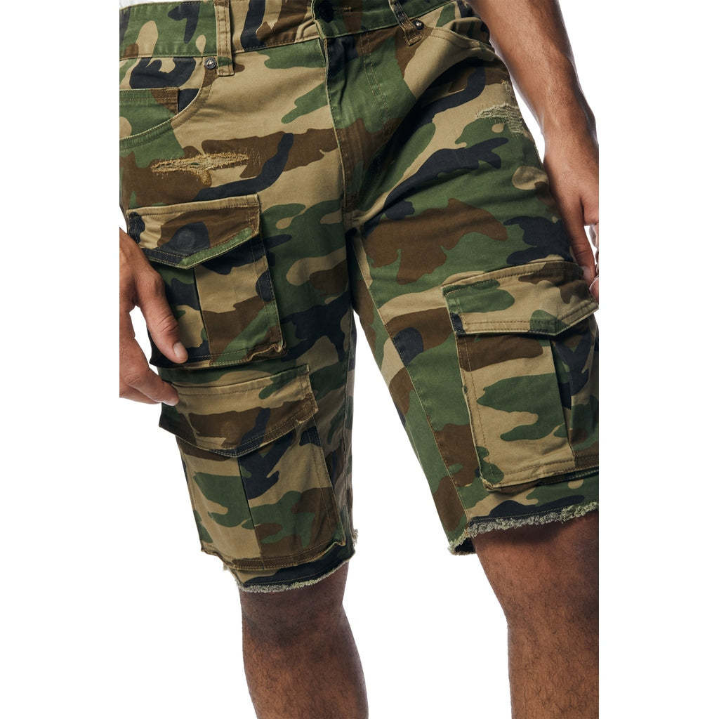 Smoke Rise Multi Cargo Twill Shorts - Wood Camo