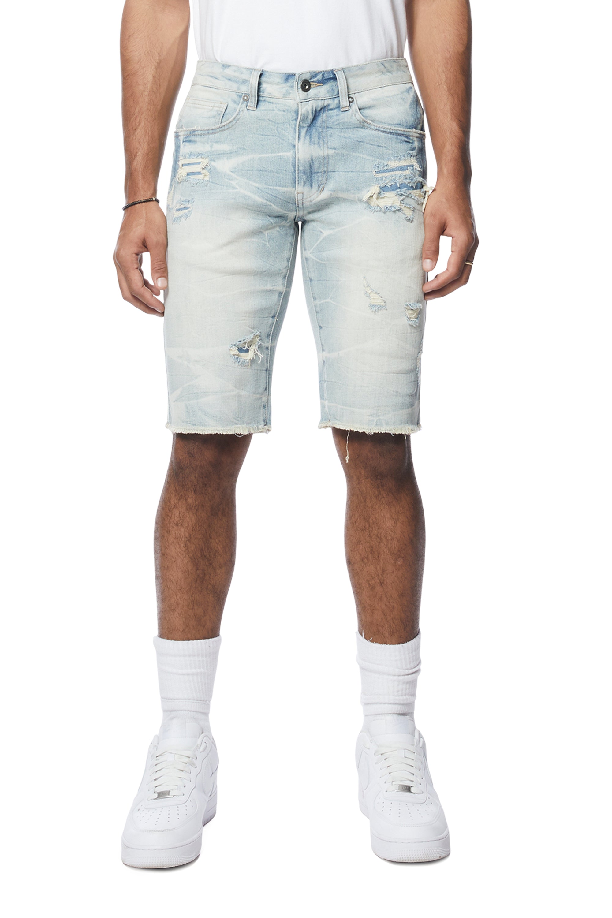 Smoke rise denim shorts on sale