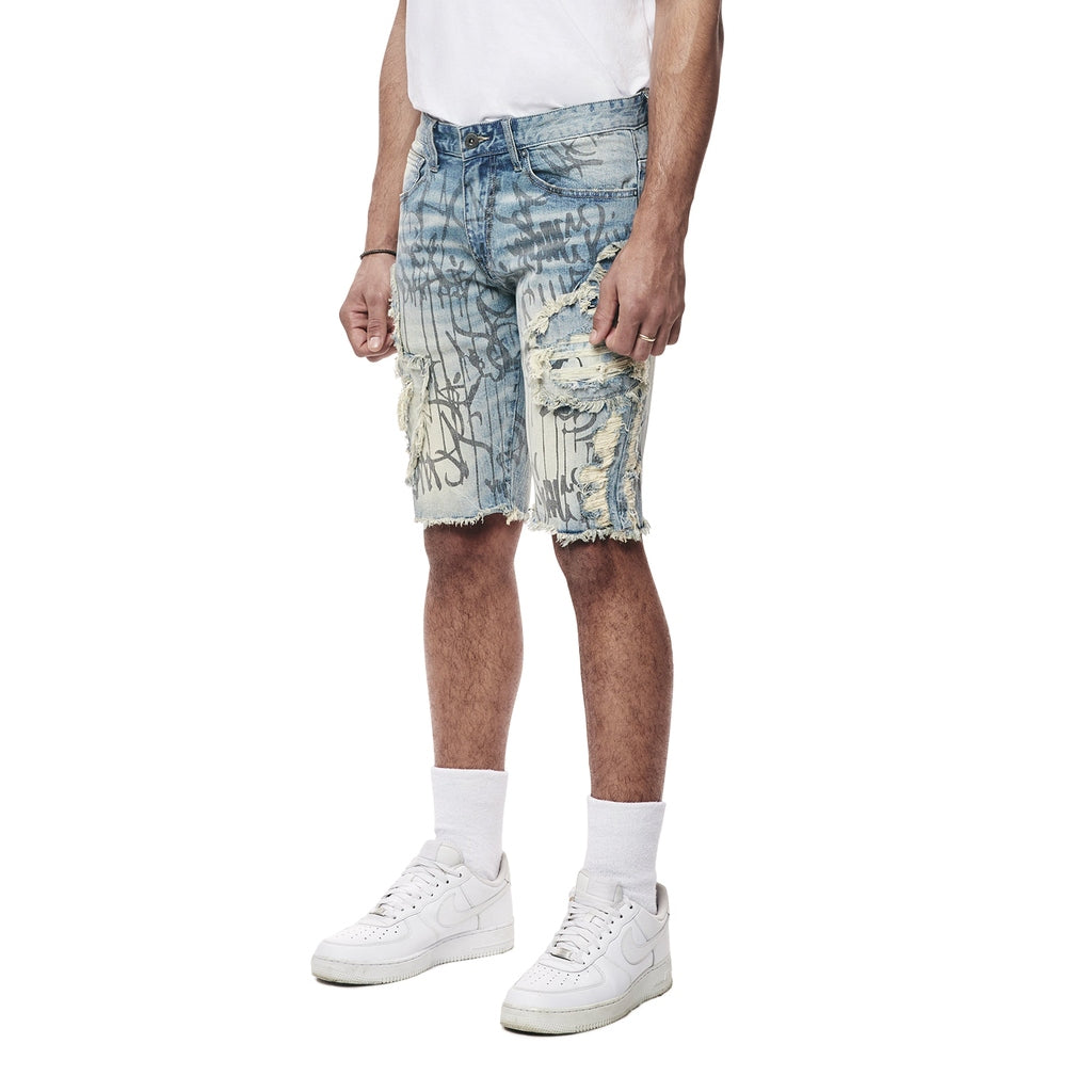 Smoke Rise Shorts Mens 44 White Grey Tie-Dye Straight Baggy Denim Jean store Shorts