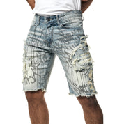 Smoke Rise Heavy Rip & Repair Doodle Jean Shorts - Julien Blue