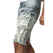 Smoke Rise Heavy Rip & Repair Doodle Jean Shorts - Julien Blue