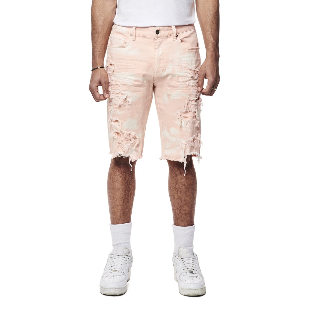 Smoke Rise Distressed Rip & Repair Twill Shorts - Brushed Pink