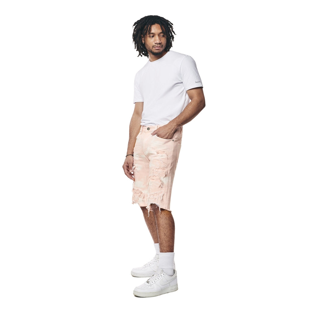 Smoke Rise Distressed Rip & Repair Twill Shorts - Brushed Pink