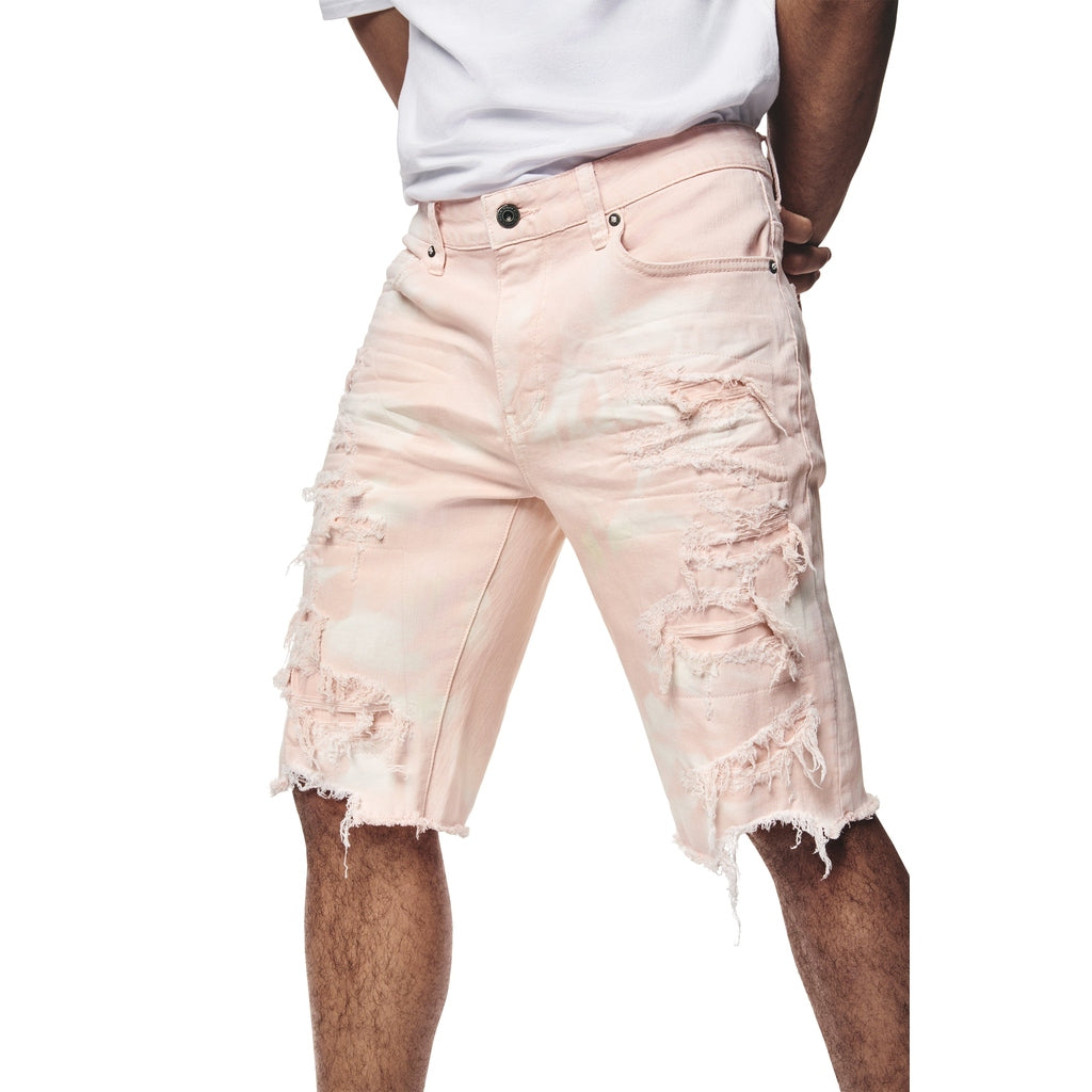 Smoke Rise Distressed Rip & Repair Twill Shorts - Brushed Pink