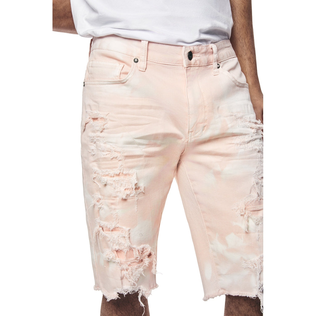 Smoke Rise Distressed Rip & Repair Twill Shorts - Brushed Pink