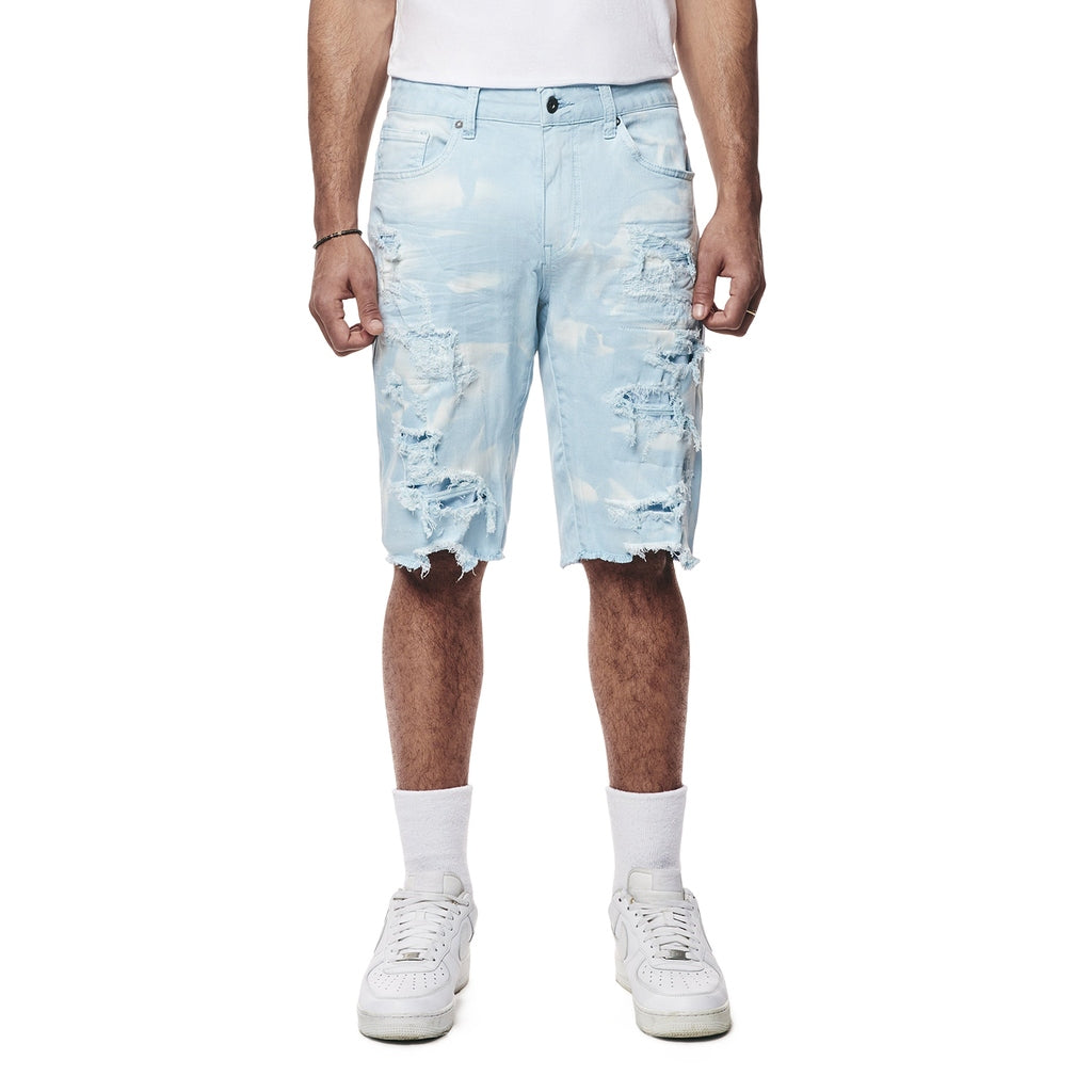 Smoke Rise Distressed Rip & Repair Twill Shorts - Seabreeze