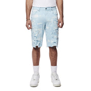 Smoke Rise Distressed Rip & Repair Twill Shorts - Seabreeze