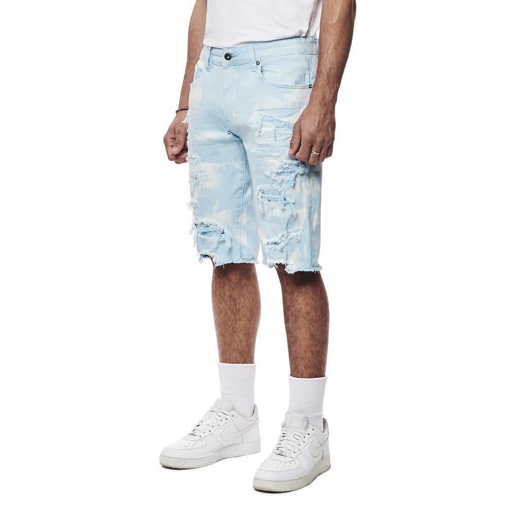 Smoke Rise Distressed Rip & Repair Twill Shorts - Seabreeze