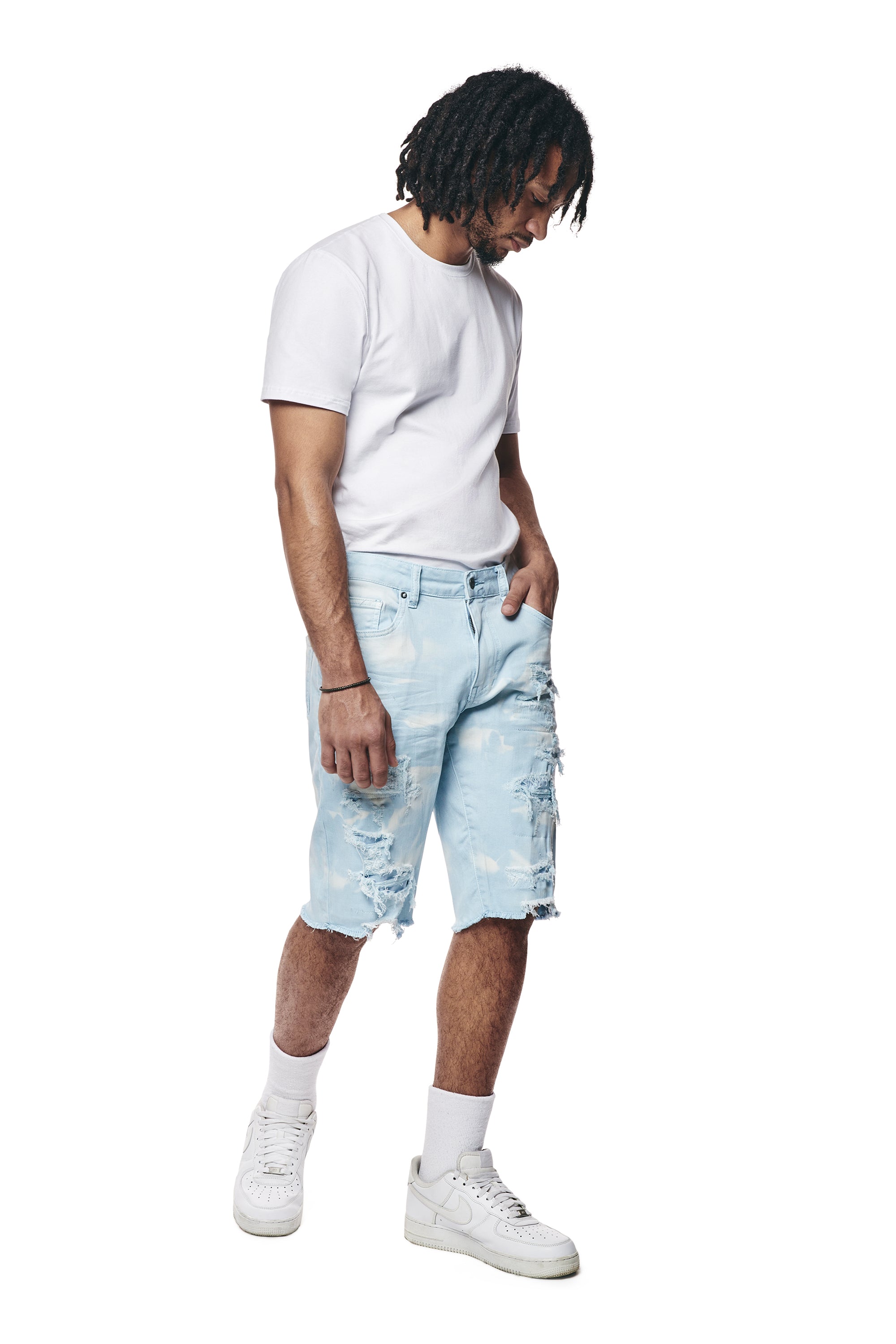 12" Slim Distressed Rip & Repair Twill Shorts