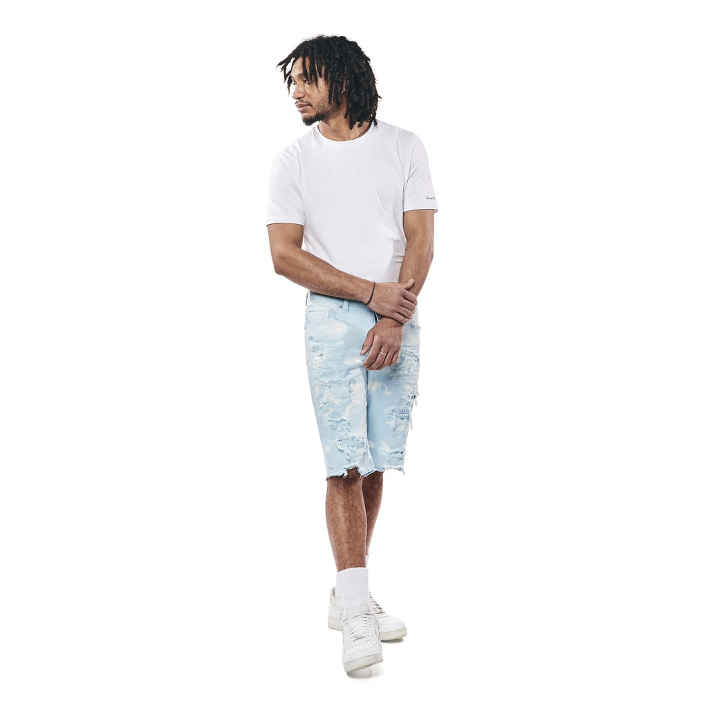 Smoke Rise Distressed Rip & Repair Twill Shorts - Seabreeze