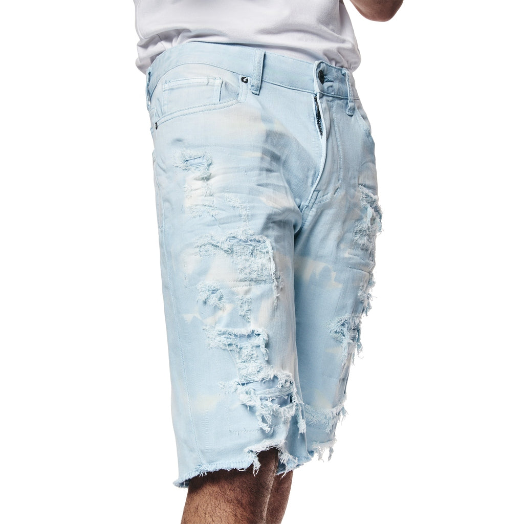 Smoke Rise Distressed Rip & Repair Twill Shorts - Seabreeze