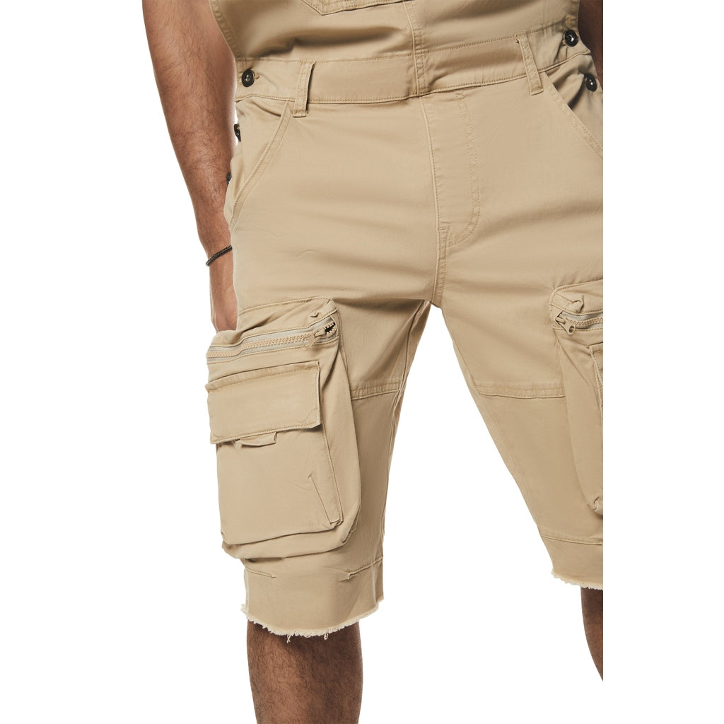 Smoke Rise Utility Twill Overall Shorts - Khaki