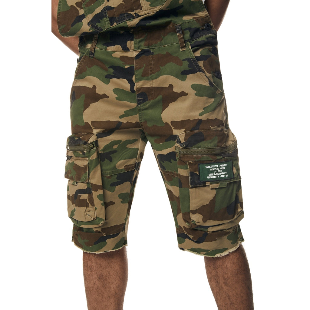 Smoke Rise Utility Twill Overall Shorts - Wood Camo