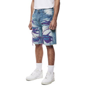 Smoke Rise Color Wash Heavy Rip & Repair Jean Shorts - Purple