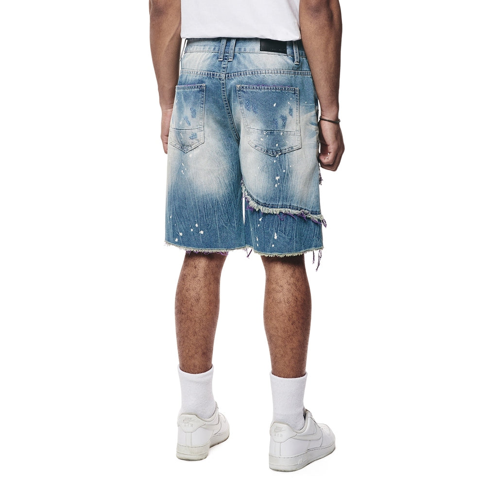 Smoke Rise Color Wash Heavy Rip & Repair Jean Shorts - Purple