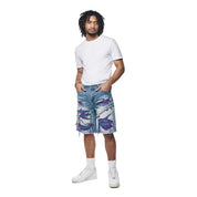 Smoke Rise Color Wash Heavy Rip & Repair Jean Shorts - Purple