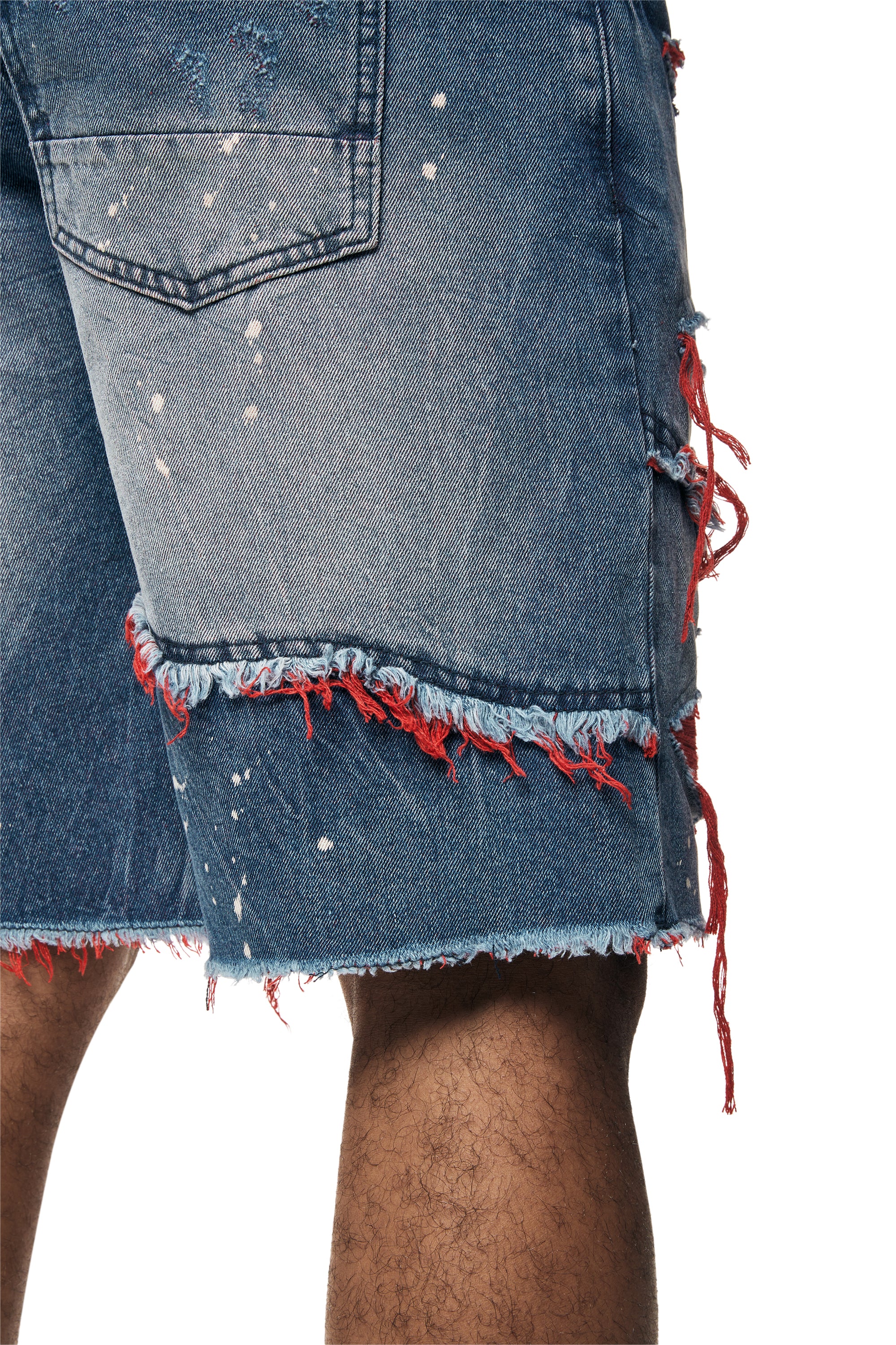 Color Wash Heavy Rip & Repair Jean Shorts - Red