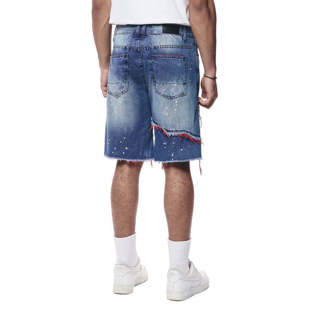 Smoke Rise Color Wash Heavy Rip & Repair Jean Shorts - Red